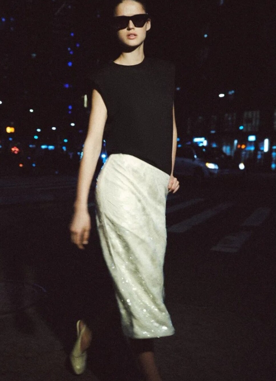 Zara Cream Sequin Midi Skirt - Elegant Evening Wear Sz-L